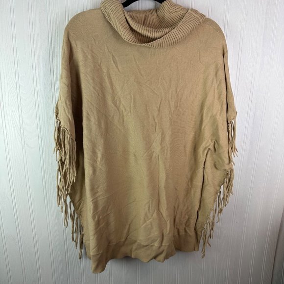 Michael Kors Tan Cowl Neck Fringe Sweater‎ Size XL - Picture 1 of 8